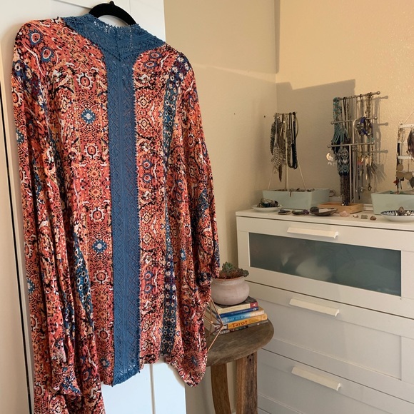 ANTHROPOLOGIE 🌷boho floral + crochet lace kimono - Picture 5 of 5